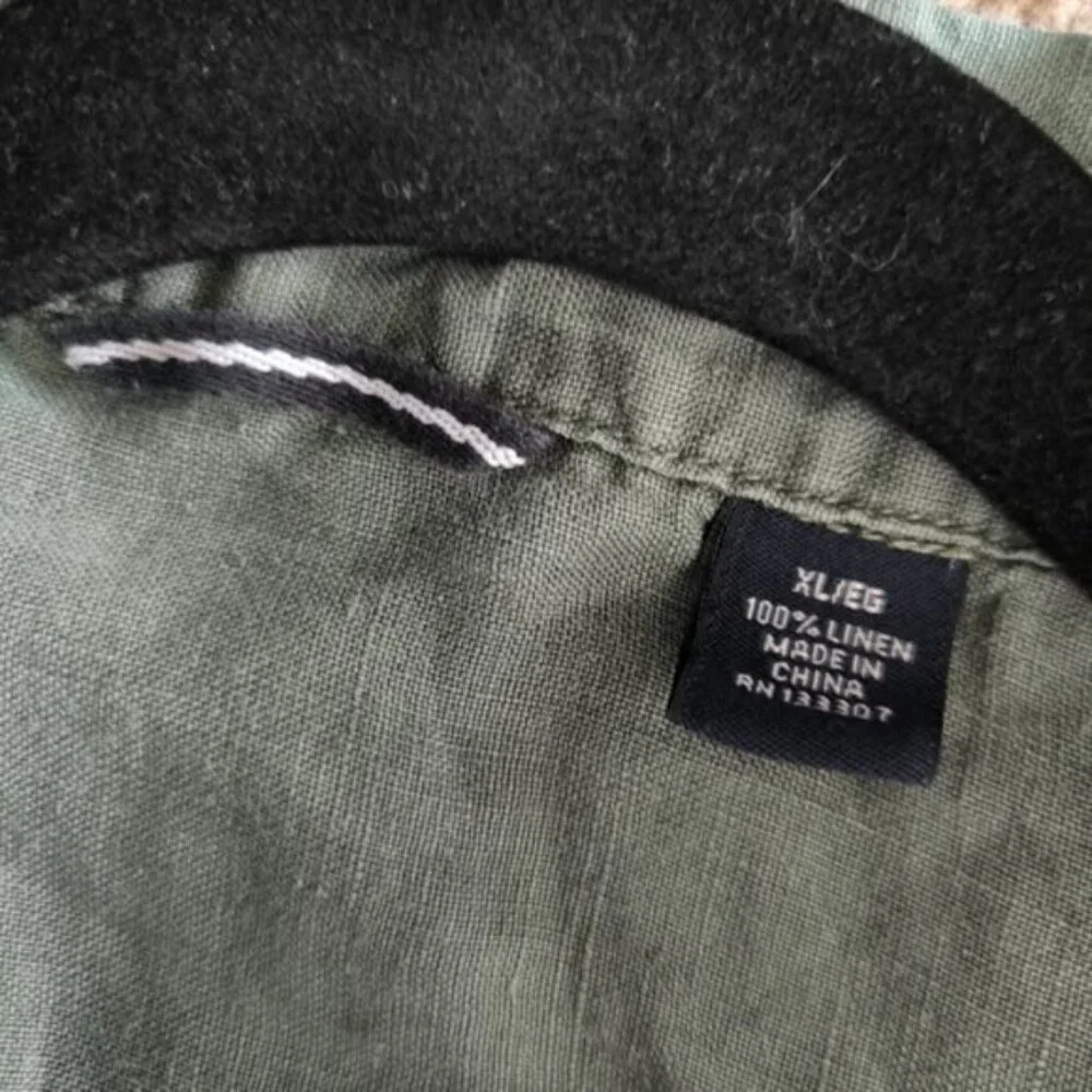 Gap Pure Linen Mens Coastal Resort Beach Holiday Forest Military Green Shirt XL - Picture 5 of 9